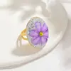 Anillo Abierto de Flor con Incrustaciones de Diamantes de Moda Transfronterizo Anillo Ovalado Geométrico de Acero Inoxidable Joyería de Mano Ajustable Creativa Personalizada