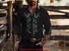 Camisa masculina estampada estilo western com padrão floral, camisa jeans, camisa masculina casual de manga longa com botões, disponível para compra a partir de uma peça