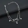 Moda Europeia e Americana Mais Vendida Tornozeleira com Pérolas em Forma de 8 Joias Pulseira de Duas Camadas com Contas Feita à Mão Joia Versátil de Personalidade