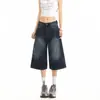Pantalones cortos azules cómodos de cintura alta para mujer, jeans versátiles y adelgazantes, elegantes pantalones nuevos de pierna ancha