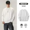 Camiseta de manga larga de algodón puro para hombre, estilo básico de primavera y otoño, color liso, corte holgado, sudadera de talla grande, camiseta interior para hombre
