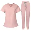 Uniformes de Enfermagem Mais Vendidos para Homens e Mulheres, Conjunto de Roupa de Trabalho para Doutor e Enfermeiro de Cor Sólida, Manga Curta Calça Longa, Scrub Médico Confortável