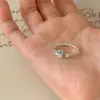 Anel Quadrado de Açúcar Azul Menta Estrela de Quatro Pontas, Design Minimalista de Nicho Estilo Ins, Temperamento de Luxo Leve, Anel Empilhável para Dedo Indicador para Mulheres