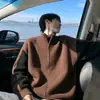 Suéter de tricô casual com zíper e gola alta para homens, outono, relaxado e estiloso, casaco suéter de caimento solto, moderno e versátil para outono e inverno