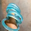Pulsera de ágata calcedonia transparente como el hielo, color azul natural, clara como el agua, con efecto de luz, circunferencia interior de aproximadamente 62 mm