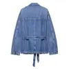 Exportación Transfronteriza Ropa de Mujer Otoño 2025 Estilo Europeo y Americano Correa en la Cintura Manga Larga Chaqueta de Mezclilla Top Mujer D6380035