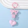 Nuevo Llavero de Corazón con Lazo a Cuadros Colgante de Cuentas DIY Encanto para Bolso Accesorio Colgante para Coche