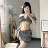 Deseo Puro Pequeño Estilo Chanel Elegante Diosa Sin Tirantes Hombro Sexy Abertura Conjunto de Tres Piezas Traje de Baño Pecho Pequeño Traje de Baño para Mujer
