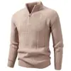 Outono Inverno Novo Suéter Casual de Malha com Meio Zíper Masculino Moda Jovem Pulôver Quente Malharia