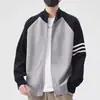 Suéter cardigan retrô americano com zíper duplo e três listras, estilo casual e descontraído, tricô com gola V, jaqueta unissex de cor sólida