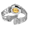 Reloj mecánico automático Forsining para hombre, informal, con correa de acero y fase lunar hueca tallada.