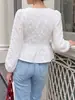 Blusa jacquard casual estilo europeu e americano para mulheres, outono de 2026, de alta qualidade, acinturada, gola quadrada, manga morcego, roupas femininas transfronteiriças