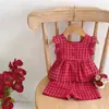 Conjunto de Verão Xadrez para Meninas, Nova Roupa Infantil Estilo Coreano, Conjunto de Duas Peças Elegante Sem Mangas com Shorts para Bebês no Verão