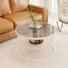 Estilo creme vidro redondo casa sala de estar vidro temperado pequena mesa luxo leve moderno apartamento mesa de centro pequeno apartamento