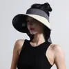 Chapéu de Sol Cachecol para Mulheres Verão Aba Larga Dobrável Chapéu de Sol Anti-UV Palha Top Vazio Chapéu de Sol
