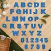 Parches de tela bordados con letras y números en inglés azul brillante, parches bordados para ropa, sombreros, bolsos, parches decorativos con adhesivo termofusible