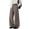 Pantalones Casuales de Pierna Ancha Versátiles de Color Sólido, Caída Suelta, Estilo Americano, Corte Limpio, Aspecto de Lino, Marca de Moda, Nuevos