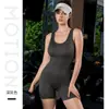 Ropa deportiva de secado rápido estilo europeo y americano con sensación de segunda piel para yoga para mujer, enterizo tipo camisola de verano, conjunto de entrenamiento de Pilates estilo Lulu