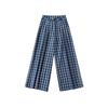 Pantalones Retro de Estilo Americano para Chica Caliente de Cintura Alta con Botonadura Sencilla y Pierna Ancha para Mujer, Estilo Universitario a Cuadros, Holgados, Casuales, Rectos