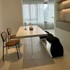 Mesa de jantar flutuante de acrílico nórdico, mesa de escritório longa criativa, design de madeira natural, bancada de trabalho para casa, mesa de jantar simples