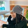 Gorros de Punto para Mujer Otoño e Invierno, Gorros Holgados Otoño e Invierno, Gorros de Lana Versátiles Color Negro Estilo Japonés para Circunferencia de Cabeza Grande, Cubre-Cabeza Postparto para el Frío