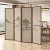 Nuevo Biombo Plegable Móvil de Madera Maciza Estilo Chino para Entrada de Oficina, Sala de Estar de Hotel Rodeado de Montañas y Pinturas de Paisajes