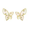 Diseño Original Estilo Lujo Ligero Sensación de Alta Gama Esmalte Floral de Mariposa Glaseado de Goteo Aretes de Aguja de Plata Elegantes Simples para el Trabajo
