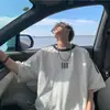 Camiseta de Manga Corta de Algodón Puro de Peso Pesado para Hombre y Mujer, Verano Holgada, Camiseta Oversize para Pareja, Parte Superior Base con Hombros Caídos, Moderna