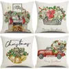 Capas de almofada de Natal outono e inverno transfronteiriças, capas de almofada de sofá, almofadas decorativas de linho estampadas, atmosfera de Natal no atacado