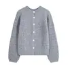 ZA AliExpress Venda Quente Roupas Femininas Europeias e Americanas Transfronteiriças Outono e Inverno Casual Versátil Simples Cardigan de Tricô Casaco Suéter