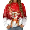 Popular Sudadera Cruzada Europea y Americana Otoño e Invierno Nueva Sudadera Pulóver con Cuello Redondo de Moda Estampado 3D para Mujer Navidad Calle