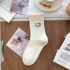 Calcetines de Algodón Lindos de Gato Kt con Encaje de Burbujas de Media Pantorrilla para Mujer Ins de Moda Estilo Japonés Dibujos Animados Versátiles Estilo Preppy Calcetines de Felpa
