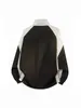 Chaqueta de cremallera con cuello alto de patchwork bicolor para hombre, abrigo deportivo casual con diseño a rayas, efecto de dos piezas, corte holgado