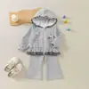 Conjunto com Capuz para Meninas Primavera e Outono Novo Bebê Jaqueta com Zíper Babados Calças Flare Conjunto Estiloso Fofo para Crianças