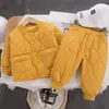 Ropa para niños, traje de otoño e invierno para niños, conjunto acolchado grueso de dos piezas de invierno para bebé niño, traje de invierno a prueba de viento para bebé niña, moderno