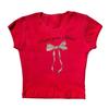 Top corto de verano Spice Girl con lazo cuello redondo manga corta camiseta niña