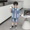 Conjunto de Verano de Mezclilla para Niños 2026 Nuevo Estilo Coreano Moderno Fresco Ropa de Manga Corta de Verano para Niños Ropa Elegante para Niños