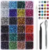 Caja de 24 compartimentos moderna y popular de diamantes de resina jelly de color AB con base plana, empaquetada para arte de uñas DIY, accesorios pequeños, venta al por mayor