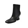 Botines gruesos de gamuza con tacón alto para mujer, botas ajustadas, nuevo modelo de invierno, punta redonda, cremallera lateral, color liso, botines cortos de estilo coreano para mujer
