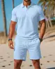 Conjunto Esportivo Casual de Verão Masculino, Conjunto de Duas Peças com Camisa Polo de Manga Curta e Shorts em Cor Sólida, Novo Estilo Transfronteiriço Europeu e Americano, Em Estoque