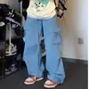 Pantalones de trabajo unisex de secado rápido estilo retro americano, de verano, cintura alta, pierna ancha recta, holgados, casual, hasta el suelo, modernos