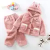 Novo conjunto de pijama com capuz para outono e inverno de 2024, roupas fofas, grossas e quentes para crianças