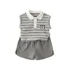 Conjunto de Verano para Niños Estilo Coreano Chaleco de Rayas sin Mangas Pantalones Cortos Casuales Conjunto Delgado de Dos Piezas para Bebés y Niños Pequeños