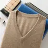 24 Otoño Invierno Nuevo Suéter de Cachemira para Hombre Cuello en V Jersey Color Sólido Tejido Casual de Negocios Manga Larga Tejido Base Suéter de Lana