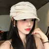 Boina plisada de algodón y lino estilo vintage japonés para mujer, estilo fino primavera-verano, circunferencia de cabeza grande, sombrero de pintor newsboy de alta costura