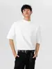 Camiseta Blanca de Manga Corta con Cuello Medio Alto para Hombre, Estilo Delgado de Verano Camiseta para Capas Interiores con Escote Pequeño, Camiseta de Moda de Manga Tres Cuartos