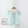 Mameluco de Verano para Bebés Niños y Niñas, Estilo Verano Doble Capa Manga Corta Cuello de Encaje Floral Fresco Romper de Princesa para Exteriores