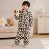 Pijama infantil para primavera, otoño e invierno, conjunto de dos piezas para niños y niñas, pijama con estampado de leopardo, conjunto grueso de dos piezas, moderno