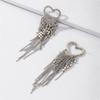 Pendientes Largos con Borlas, Forma de Corazón, Incrustaciones de Diamantes Metálicos Exagerados, Estilo Europeo y Americano, Pendientes Elegantes y de Alta Gama para Mujer