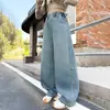Jeans para niñas primavera 2026 nuevo estilo, pantalones anchos de pierna curva con retazos para niños grandes, pantalones largos para niños mayores, para primavera y otoño